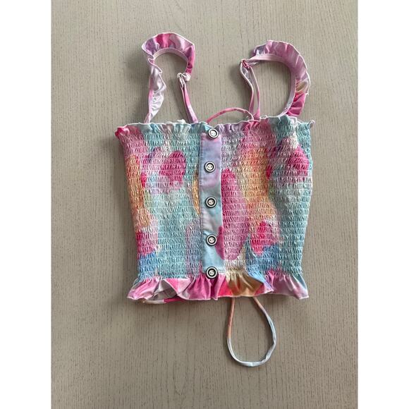 RAD Swim Crop Top Swimsuit Top Rainbow Pastel Watercolor Corset Top (T) - Picture 1 of 6